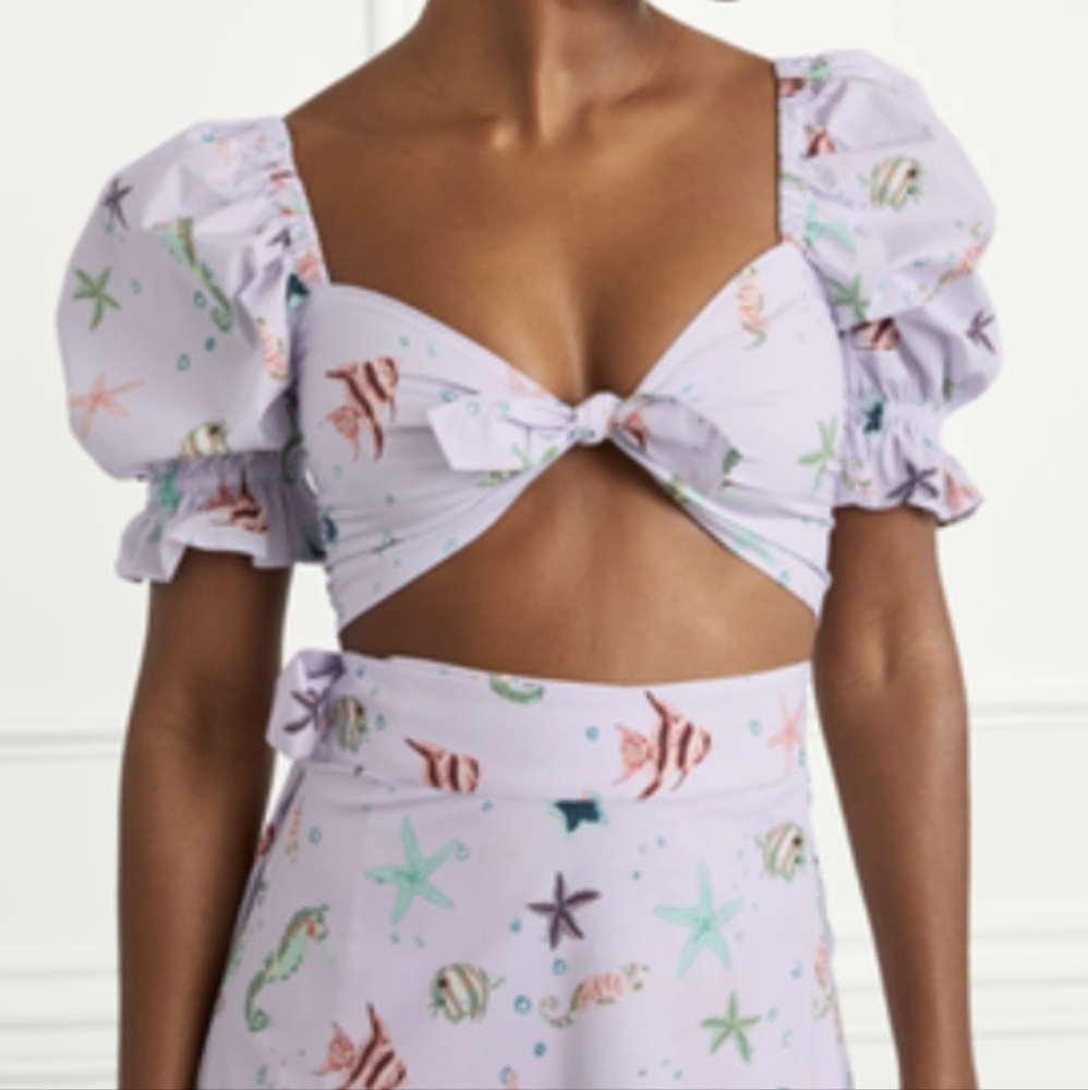 Hill House • Isabella Puff Sleeve Crop Top - Sea Creatures